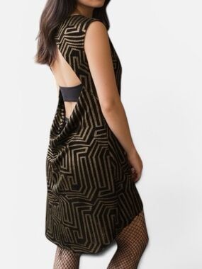 D. Webb Designs NYC Geometric Knit Tunic Dress XS/S Black White Sleeveless